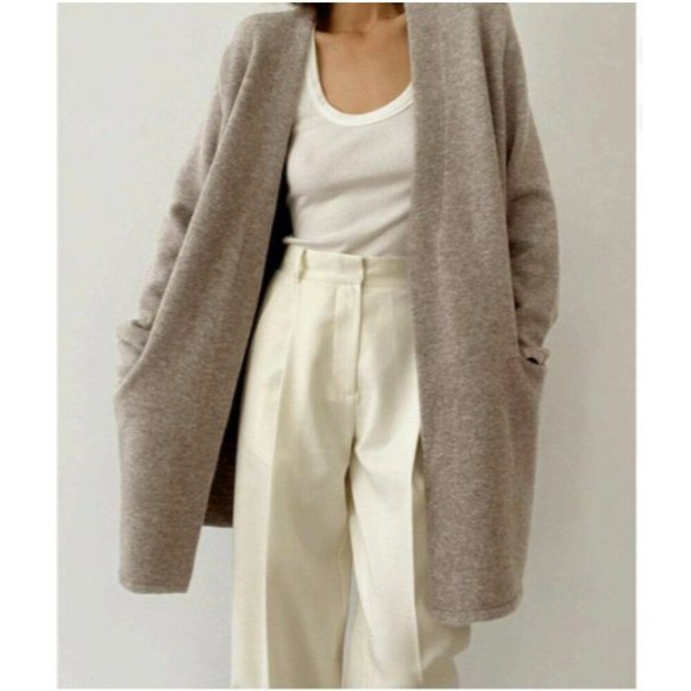 Jenni Kayne Merino Wool  Yak Sweater Coat Women's XS Oatmeal Tan Quiet Luxury